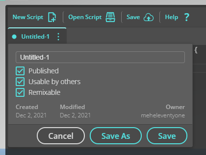 A view of the script settings menu.